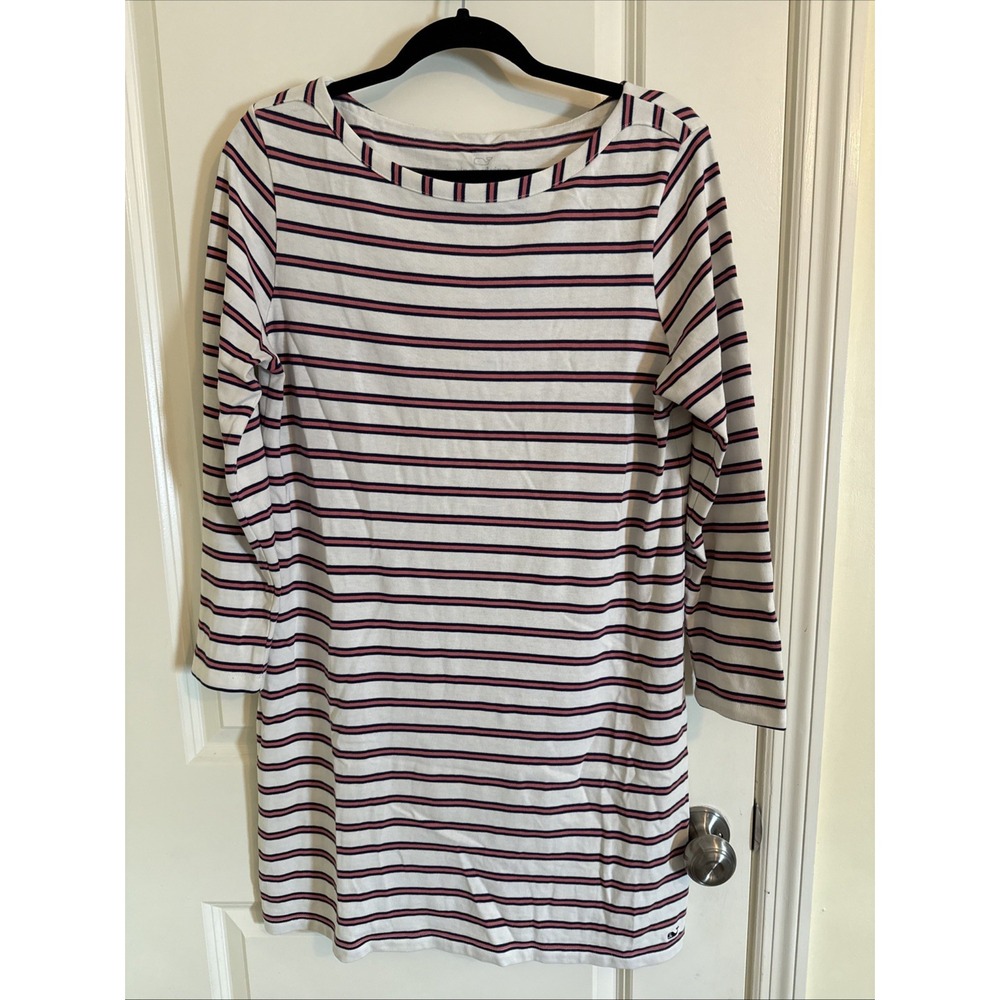 Vineyard Vines Campus Stripe Crewneck Long Sleeve Dress Striped Sz Med Beachy
